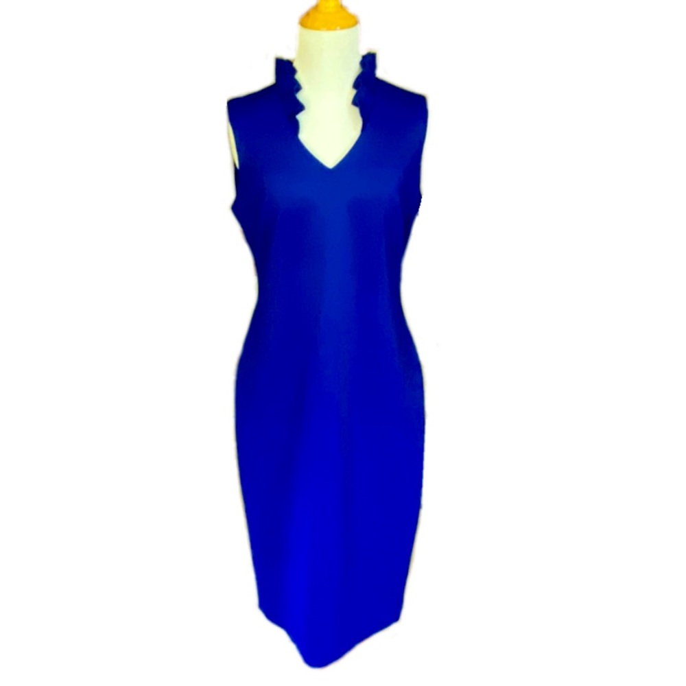 CALVIN KLEIN ruffle neck dress blue size 10